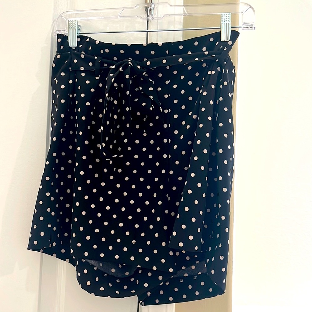 Flirty Polka-Dot Shorts! Deep navy blue with white polka dots with sash tie-belt